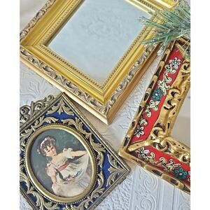 Picture Frame VTG Italy Ornate Brass Victorian Print Scrolling Velvet Filigree